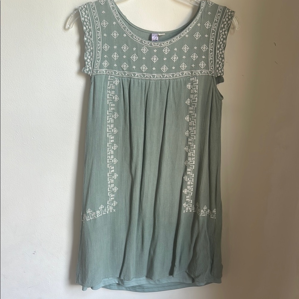 LPA Sage Green Dress with White Embroidery